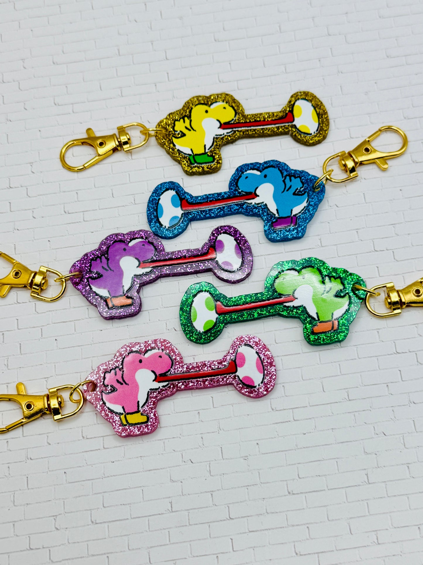 Yellow Dino Glitter Bag Charm