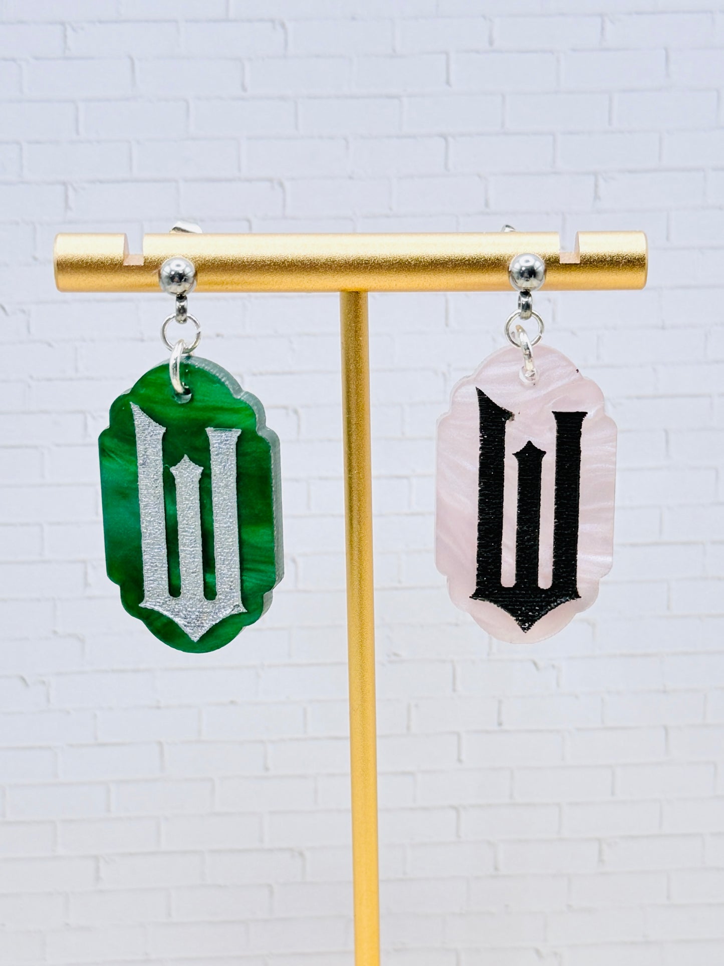 Pink Green Witch Dangle Earrings