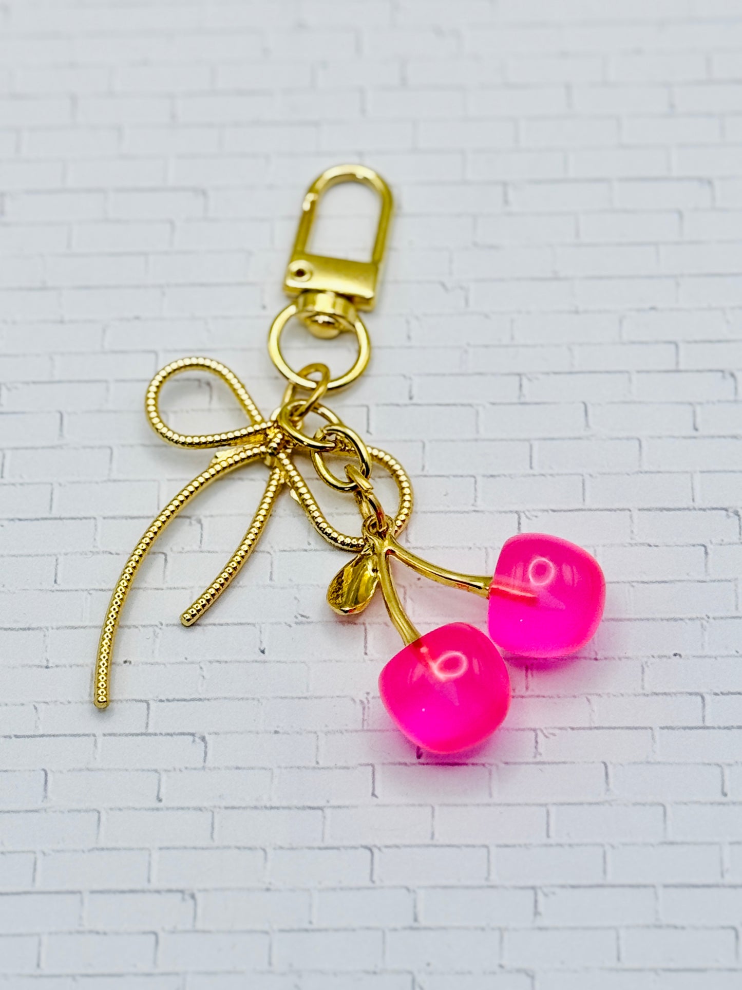 Pink Cherry Bow Bag Charm