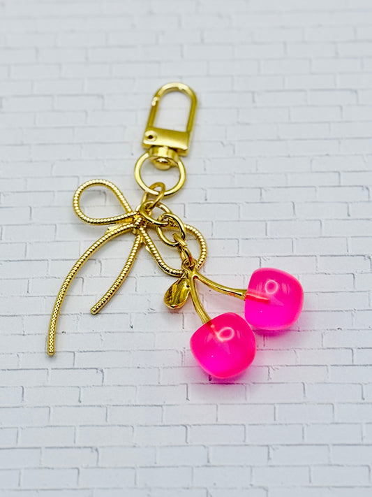 Pink Cherry Bow Bag Charm