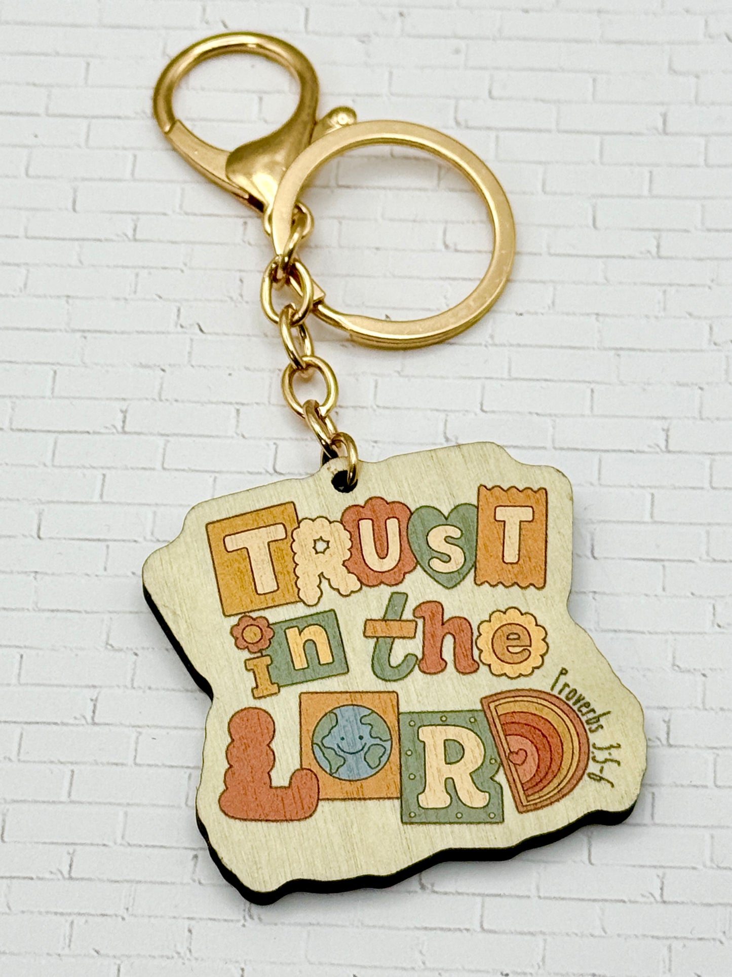 Trust in the Lord wood keychain