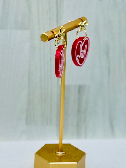Red ILY Heart Acrylic Dangle Earrings