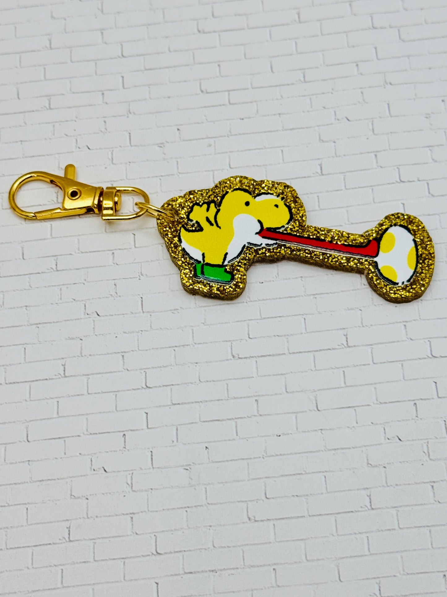 Yellow Dino Glitter Bag Charm