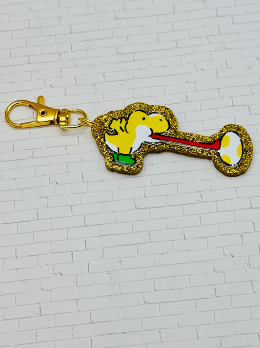 Yellow Dino Glitter Bag Charm