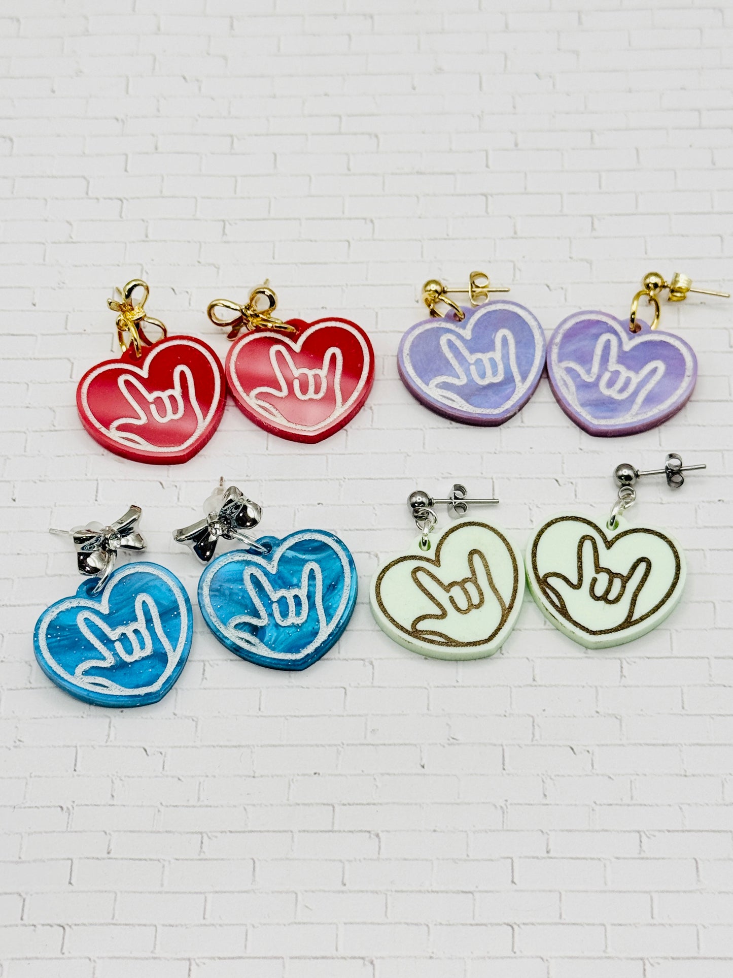 Blue Marble ILY Heart Earrings