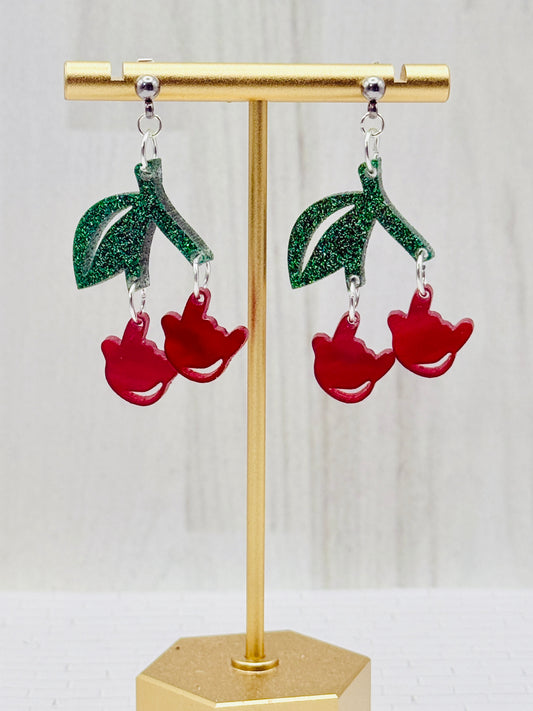 ASL ILY Cherry Acrylic Earrings