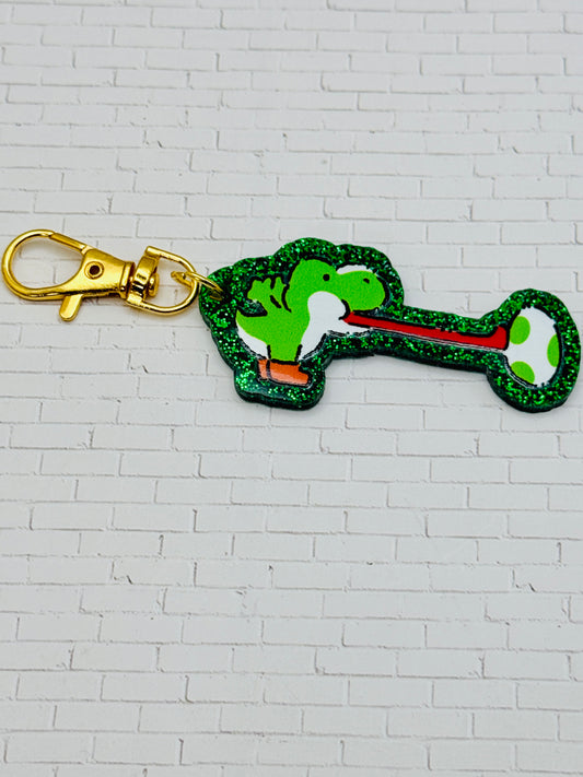 Green Dino Glitter Bag Charm
