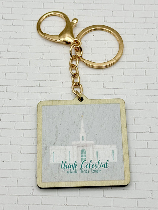 Think Celestial Wood Keychain