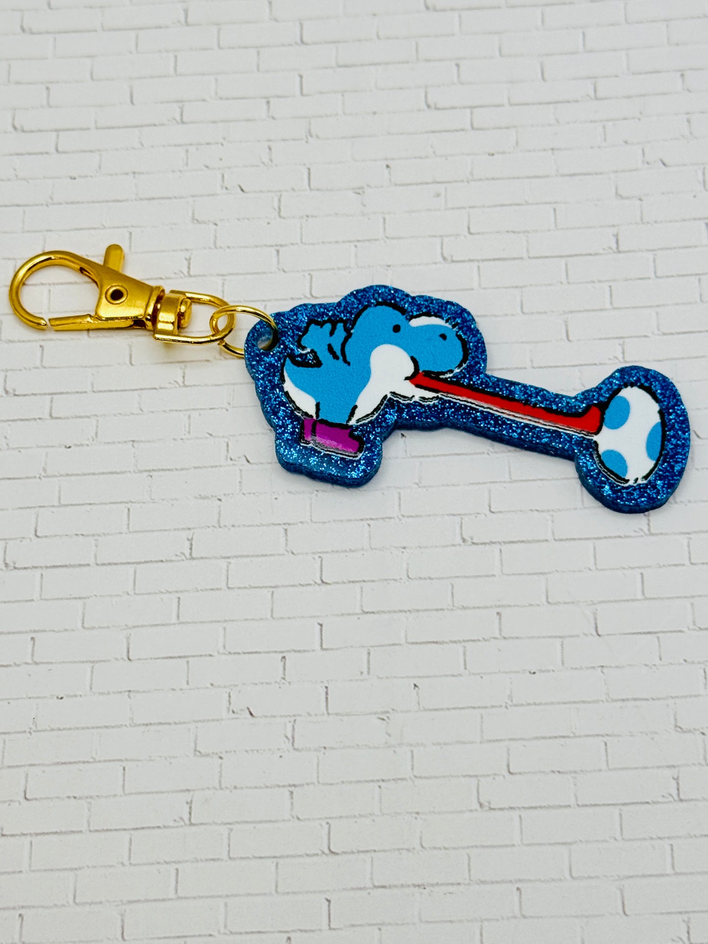Blue Dino Glitter Bag Charm