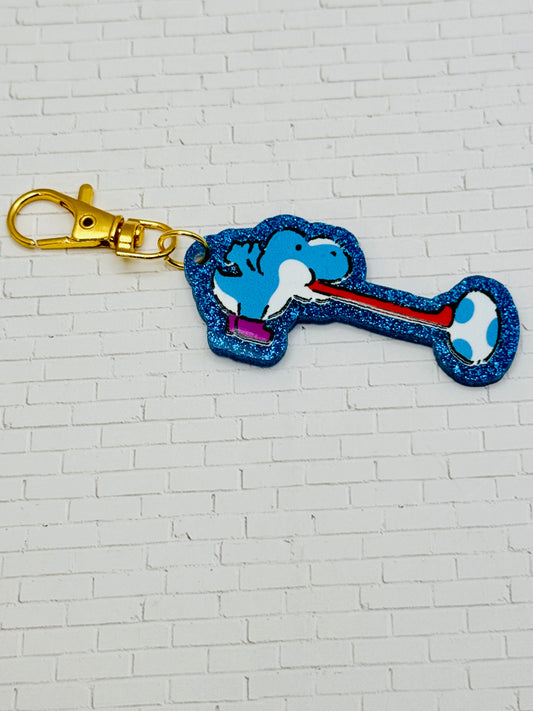 Blue Dino Glitter Bag Charm