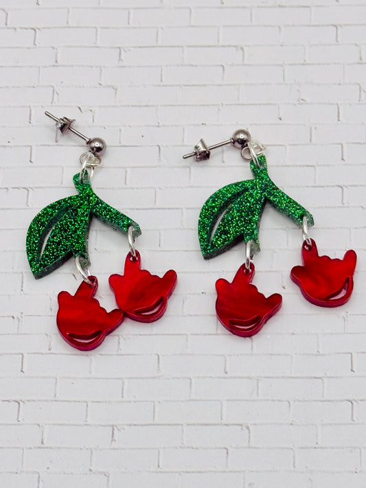 ASL ILY Cherry Acrylic Earrings