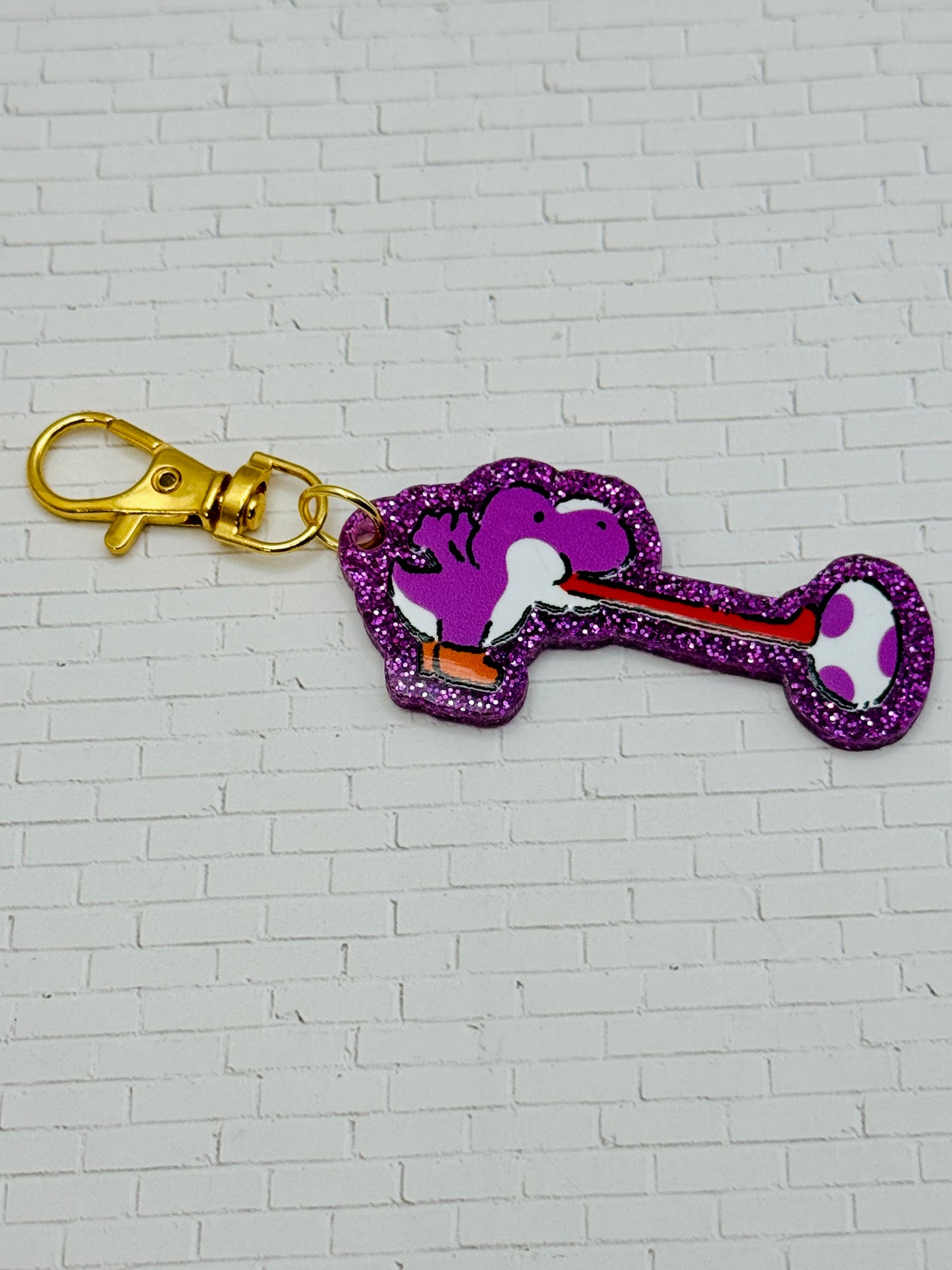 Purple Dino Glitter Bag Charm