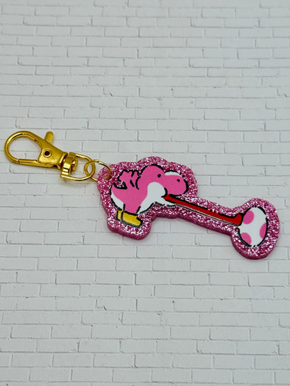 Pink Dino Glitter Bag Charm