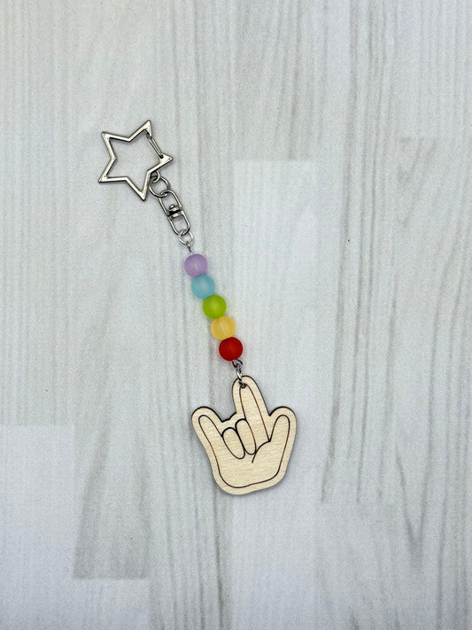 Rainbow ASL ILY Keychain