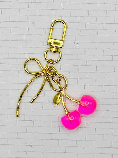 Pink Cherry Bow Bag Charm